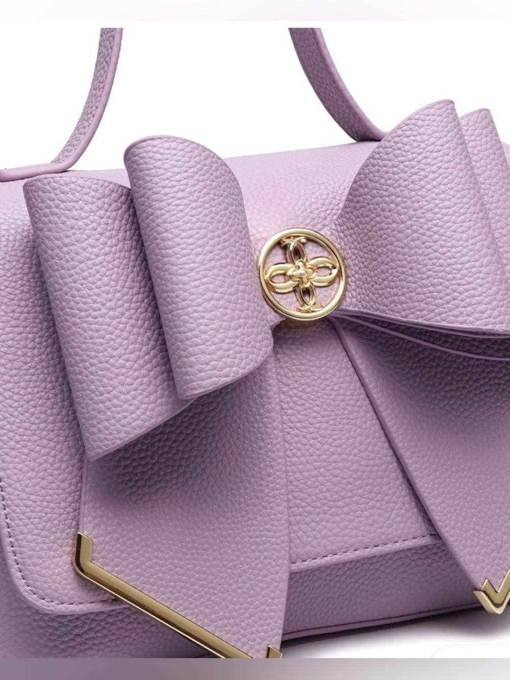 Like Dreams Vegan Leather Adjustable Strap Jasmine Bowtie Crossbody Bag, Lilac - Picture 2 of 7